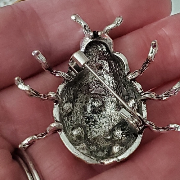 Ladybug dome brooch pin enamel crystals silver sparkly New vtg style - Picture 15 of 15